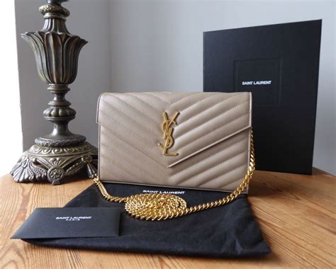 ysl envelope chain wallet dark beige|YSL cassandra wallet on chain.